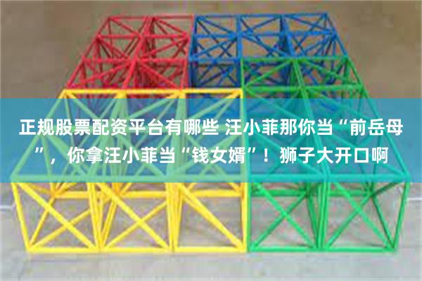 正规股票配资平台有哪些 汪小菲那你当“前岳母”，你拿汪小菲当“钱女婿”！狮子大开口啊