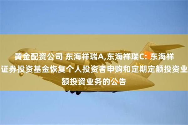 黄金配资公司 东海祥瑞A,东海祥瑞C: 东海祥瑞债券型证券投资基金恢复个人投资者申购和定期定额投资业务的公告