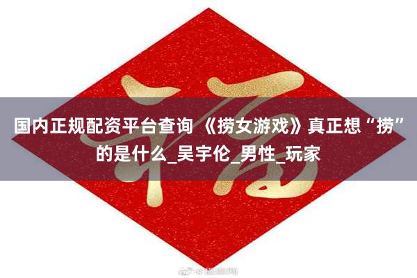 国内正规配资平台查询 《捞女游戏》真正想“捞”的是什么_吴宇伦_男性_玩家